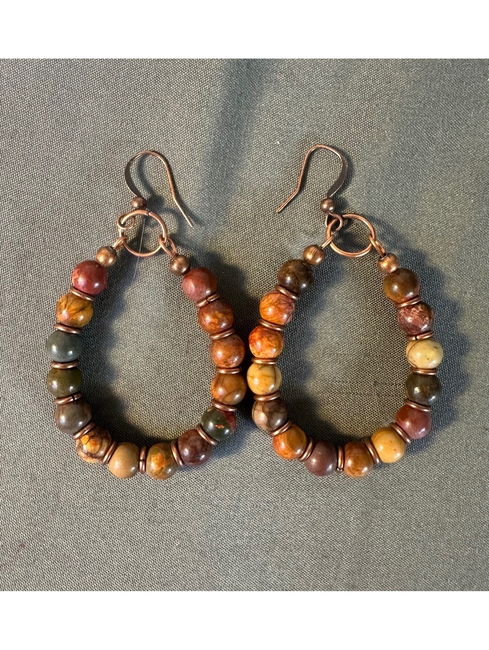 Brown Beaded Boho Earthy With Dark Copper Hooks